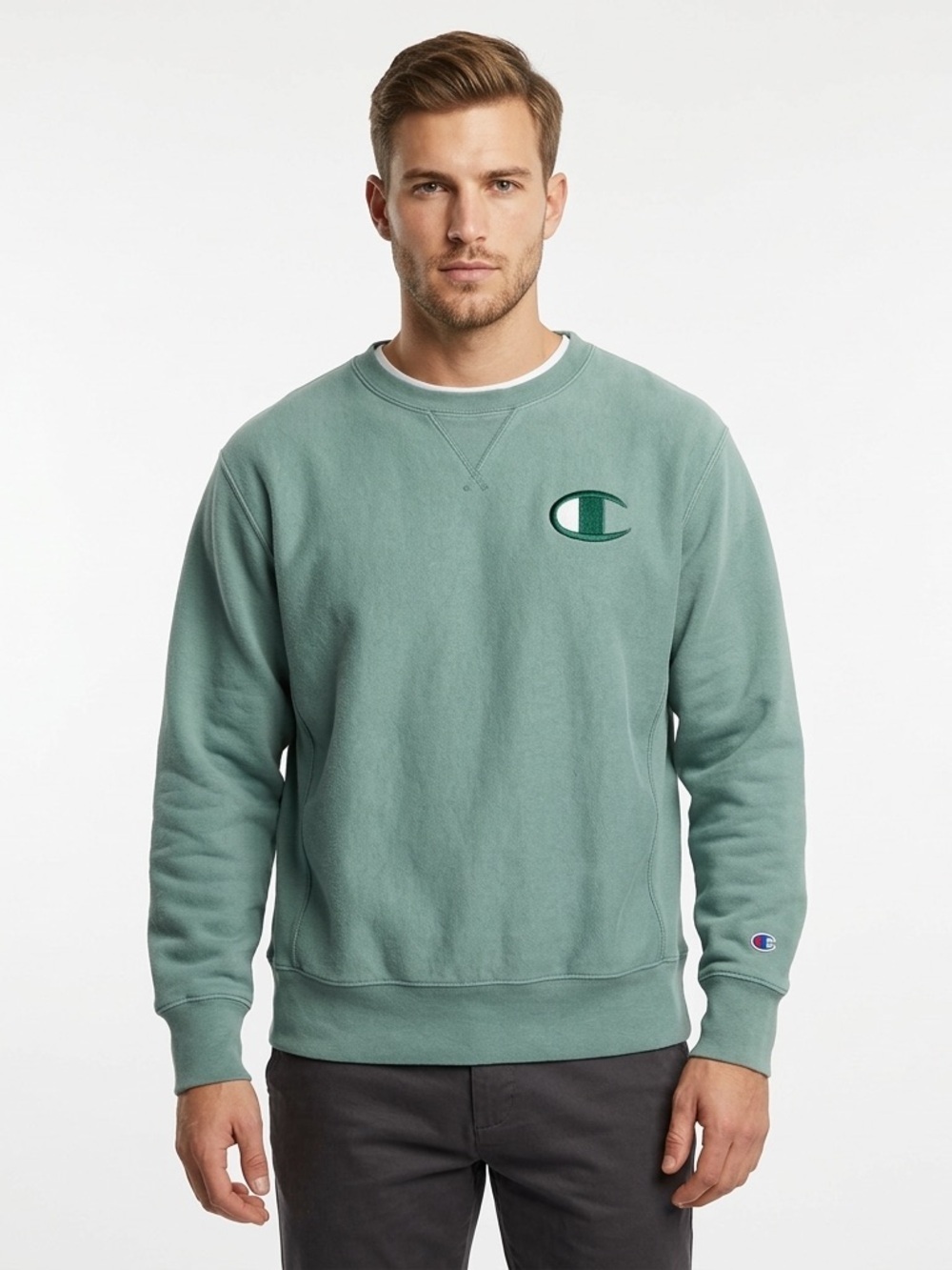 Champion Men’s Logo Crewneck Sweatshirt Sage Green USA Athletics XL